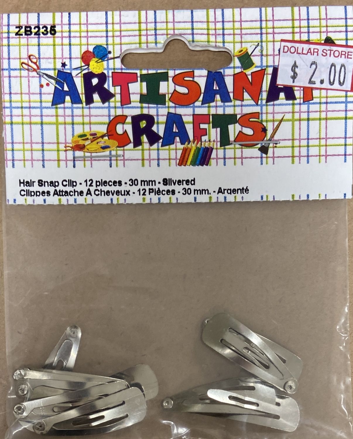 12pk Silver 30mm Hair Snap Clip