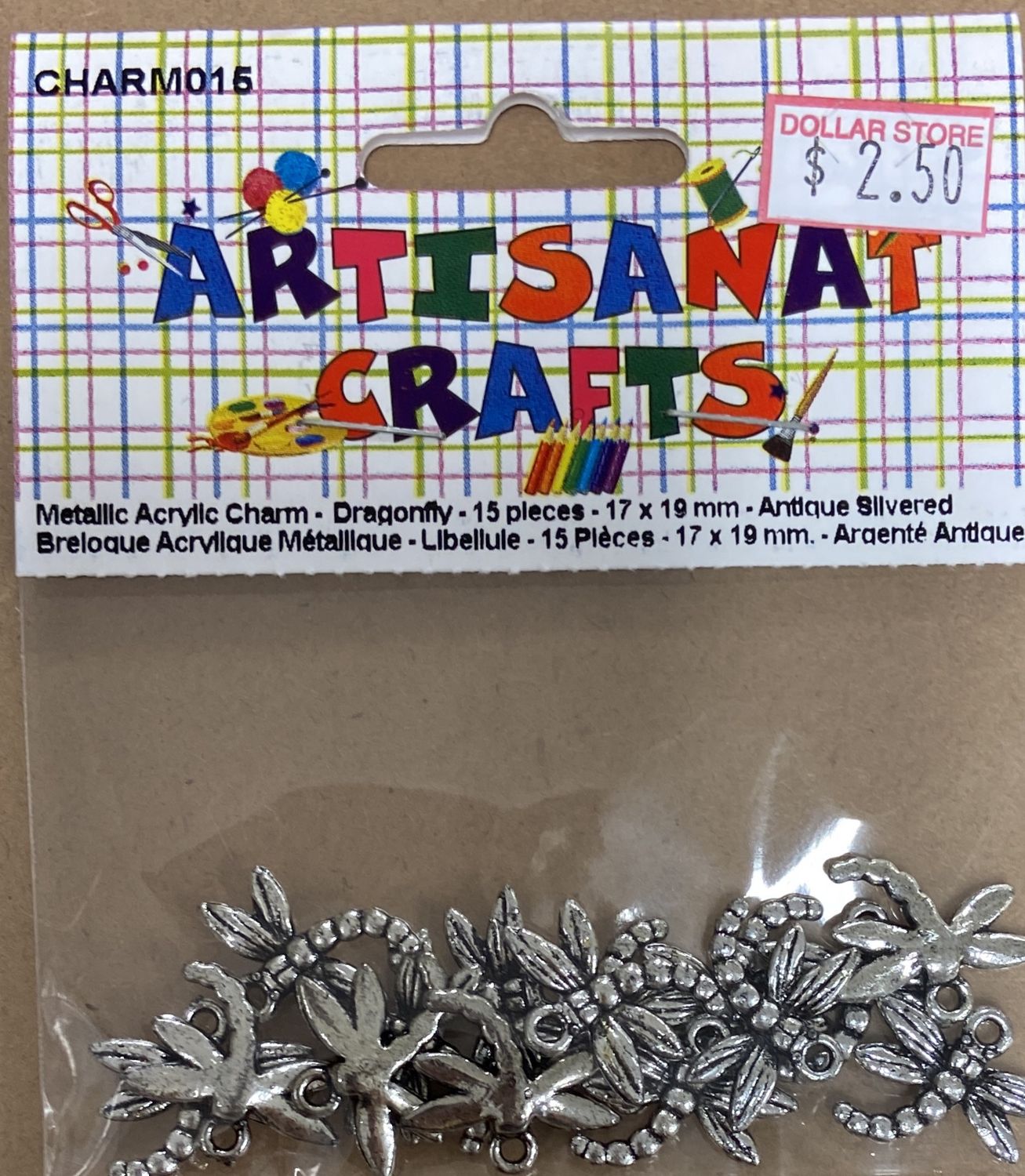 Ugarit: 15x Antique Silver 17x19mm Dragonfly Metallic Acrylic Charms