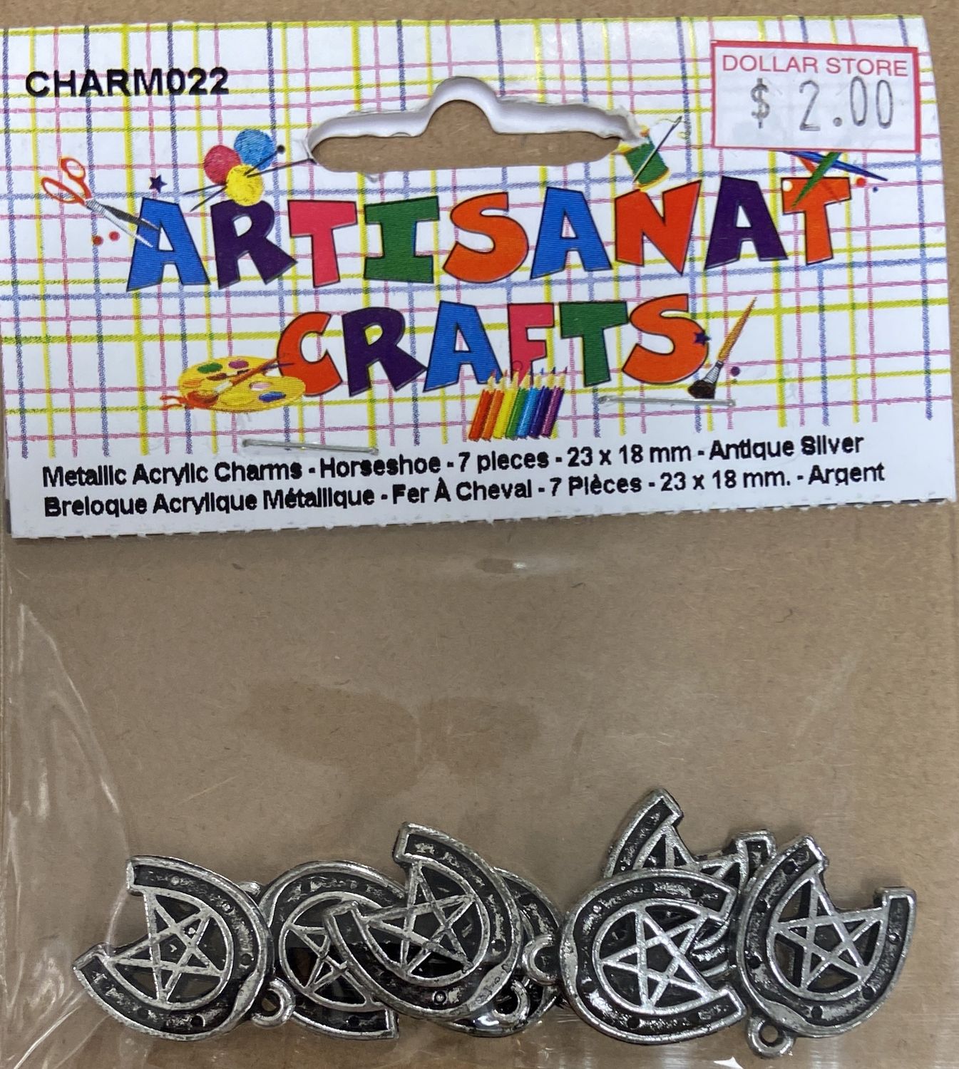 Ugarit: 7x Antique Silver 23x18mm Horseshoe Metallic Acrylic Charms