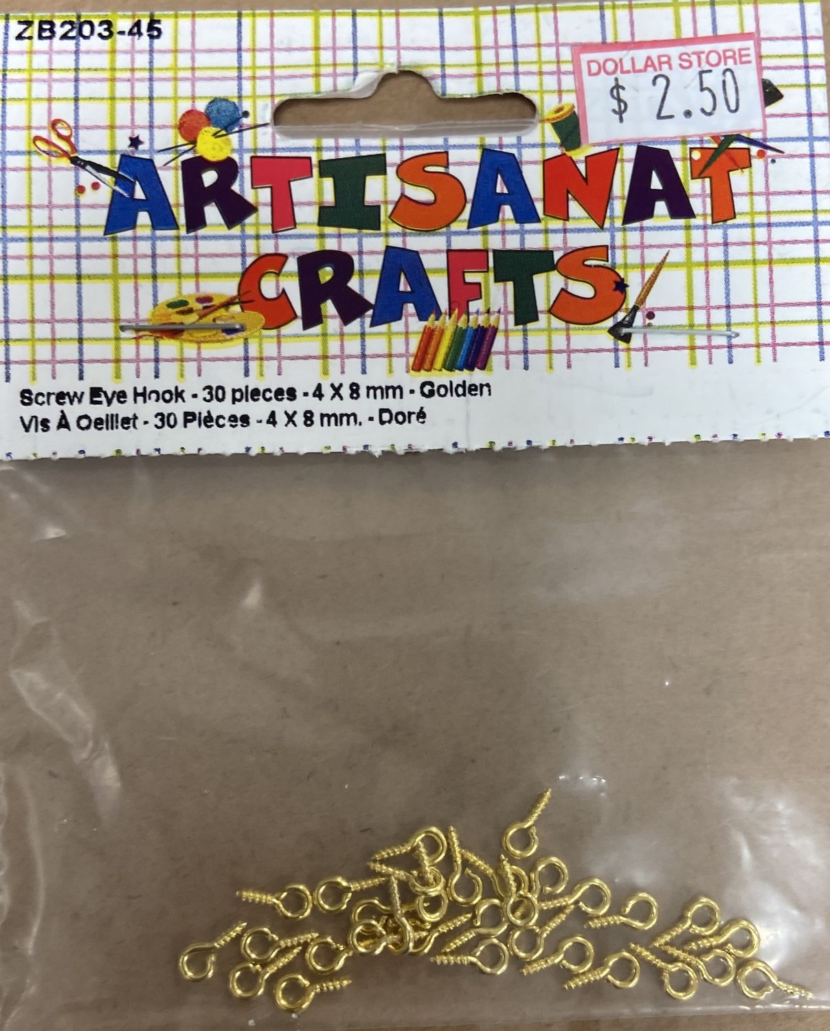 Ugarit: 30x Gold 4x8mm Screw Eye Hooks