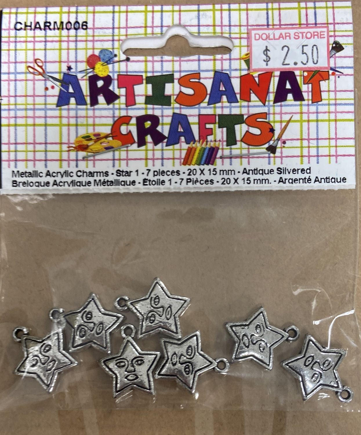 Ugarit: 7x Antique Silver 20x15mm Star Metallic Acrylic Charms