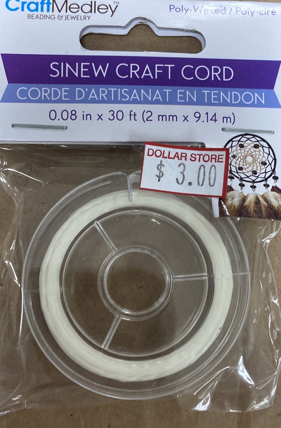 CraftMedley: White 0.08&quot;x30ft Sinew Craft Cord