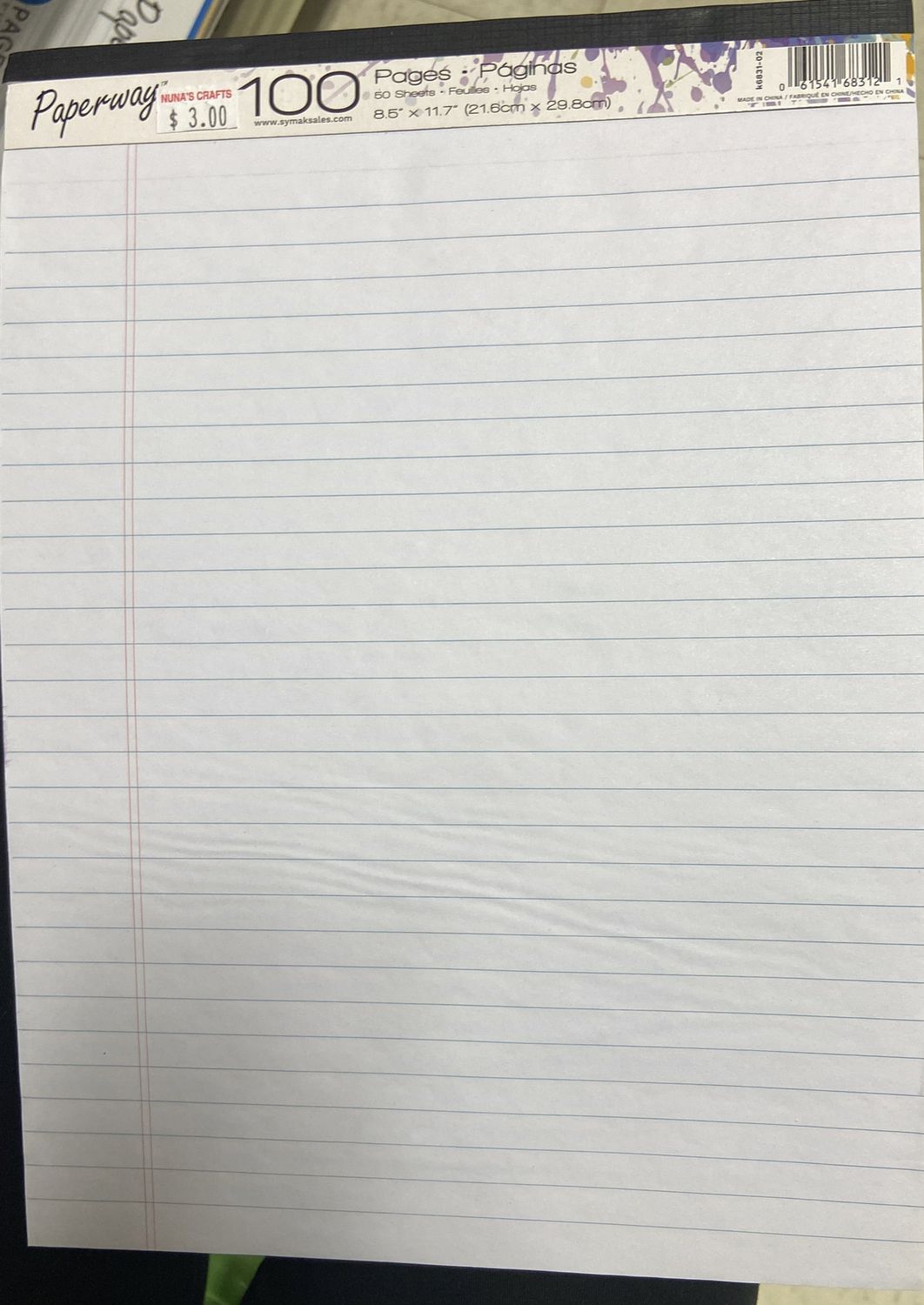 100 Pg 8.5&quot; x 11&quot; White Lined Notepad