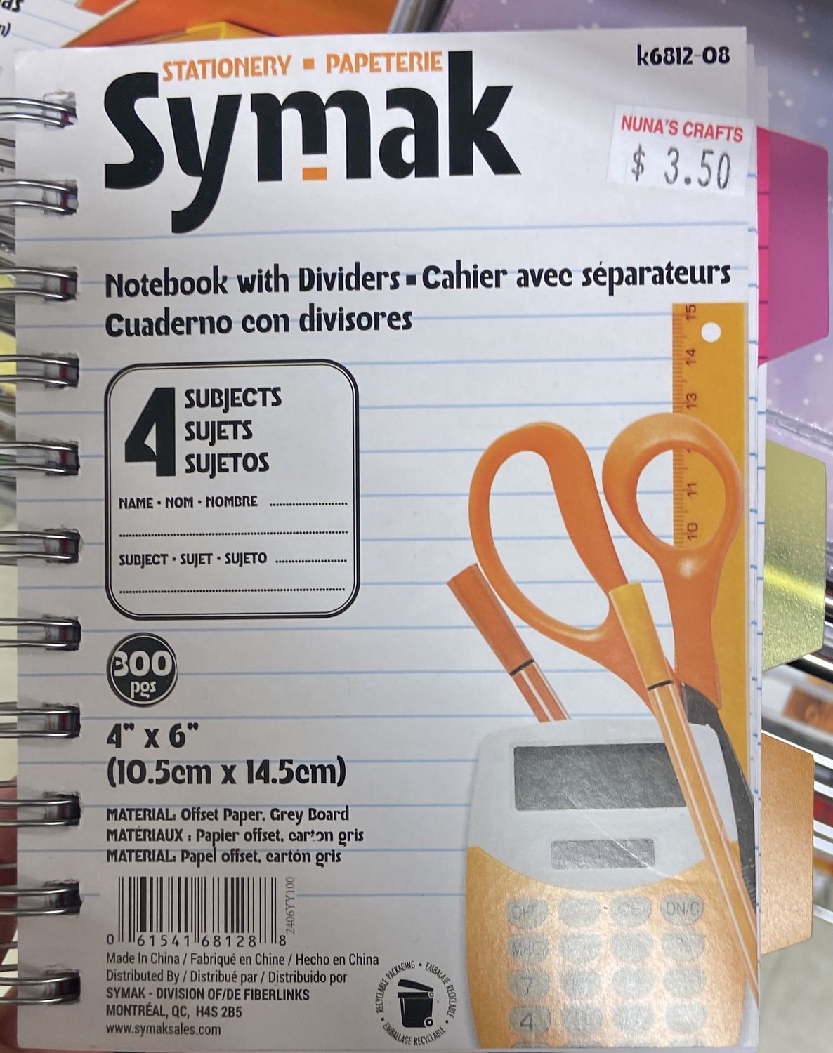 Symak: 300 Pages 4&quot; x 6&quot; 4 Subject Coiled Notebook with Dividers