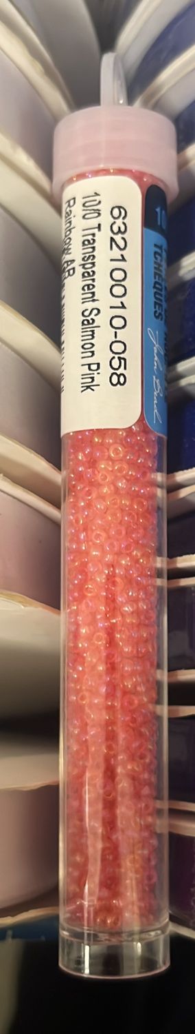 10/0 Czech Seed Beads (63210010-058 Transparent Salmon Pink Rainbow AB)