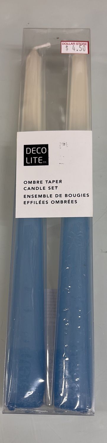 Ombre taper light blue candle set 2 pack