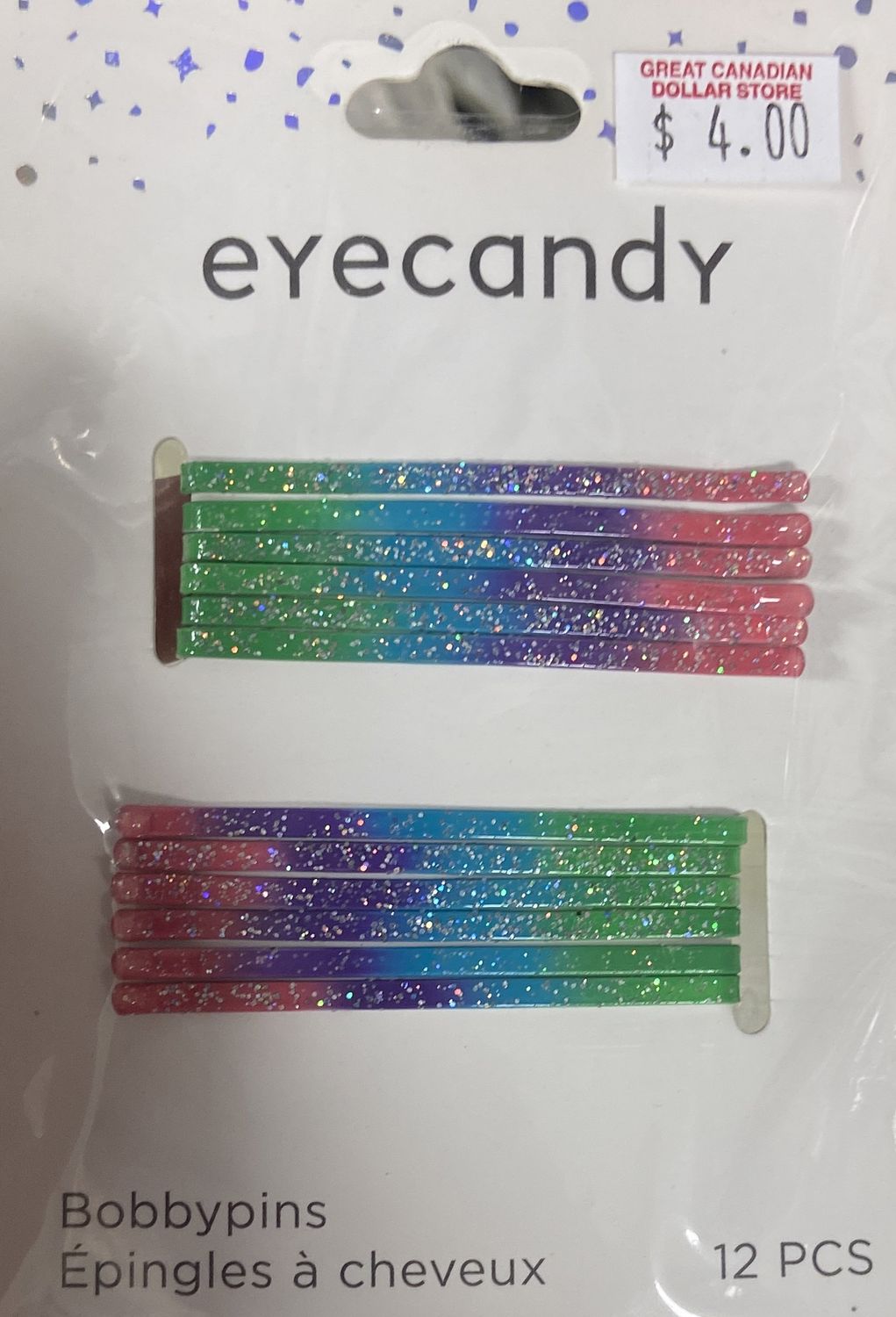 Eyecandy: Asst. Color Glitter 12pc Bobby Pins