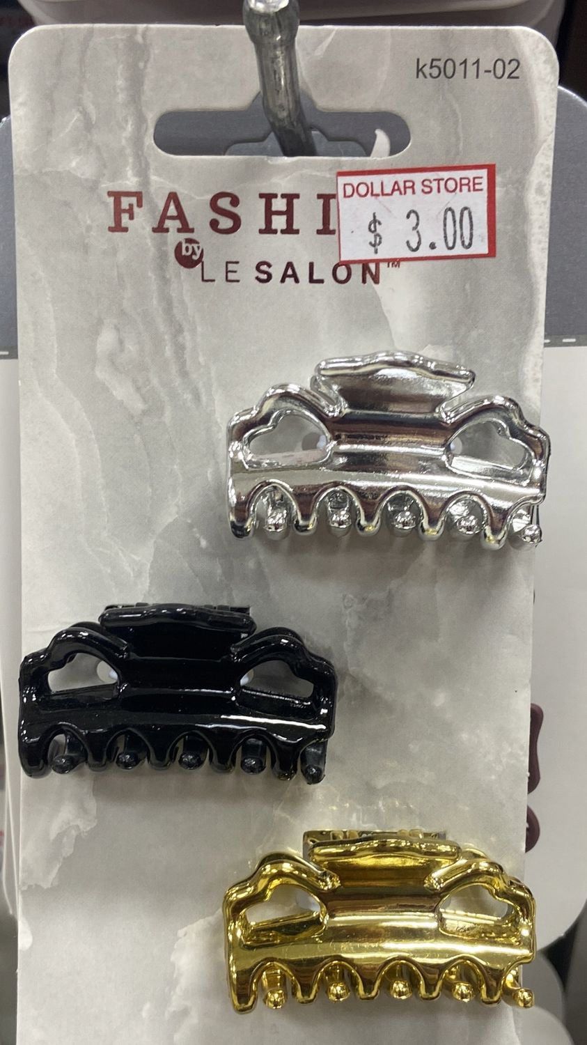 LeSalon: 3x Black/Gold/Silver Small Claw Clips
