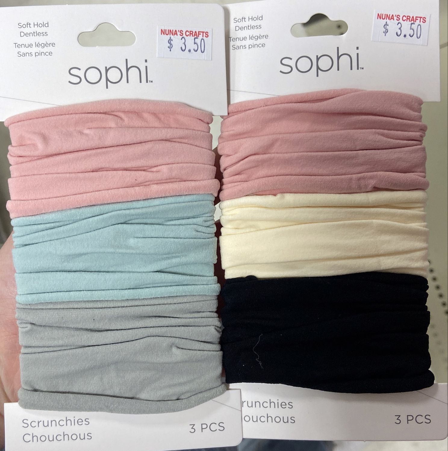Sophi: 3pc Asst. Colors Soft Hold Dentless Hair Ties
