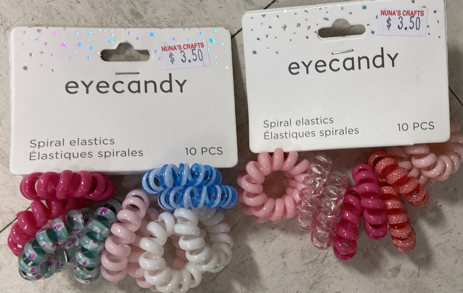 Eyecandy: Asst. Color/Print 10pc Spiral Elastics