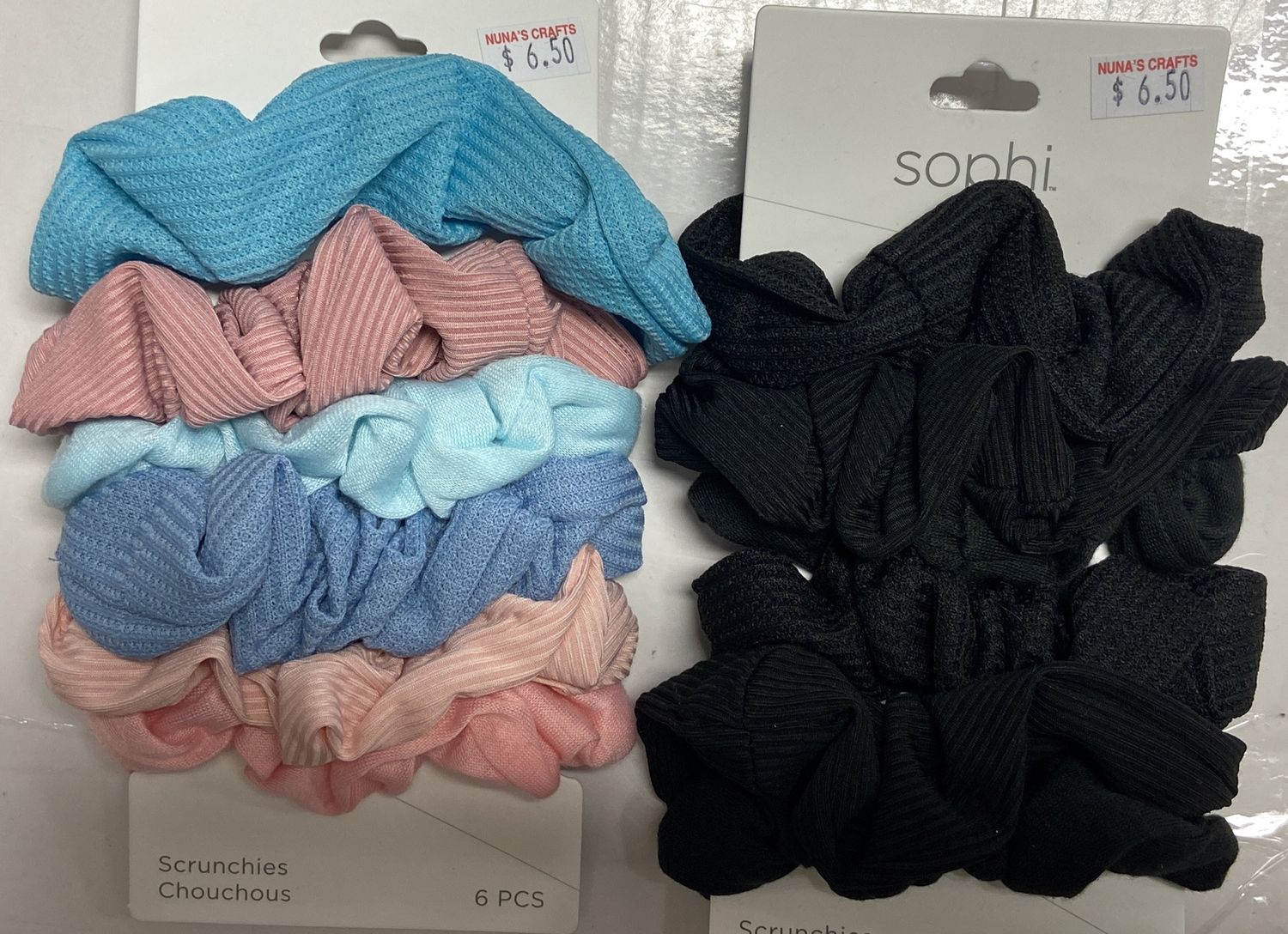 Sophi: 6pc Pack of Black or Asst. Color Scrunchies