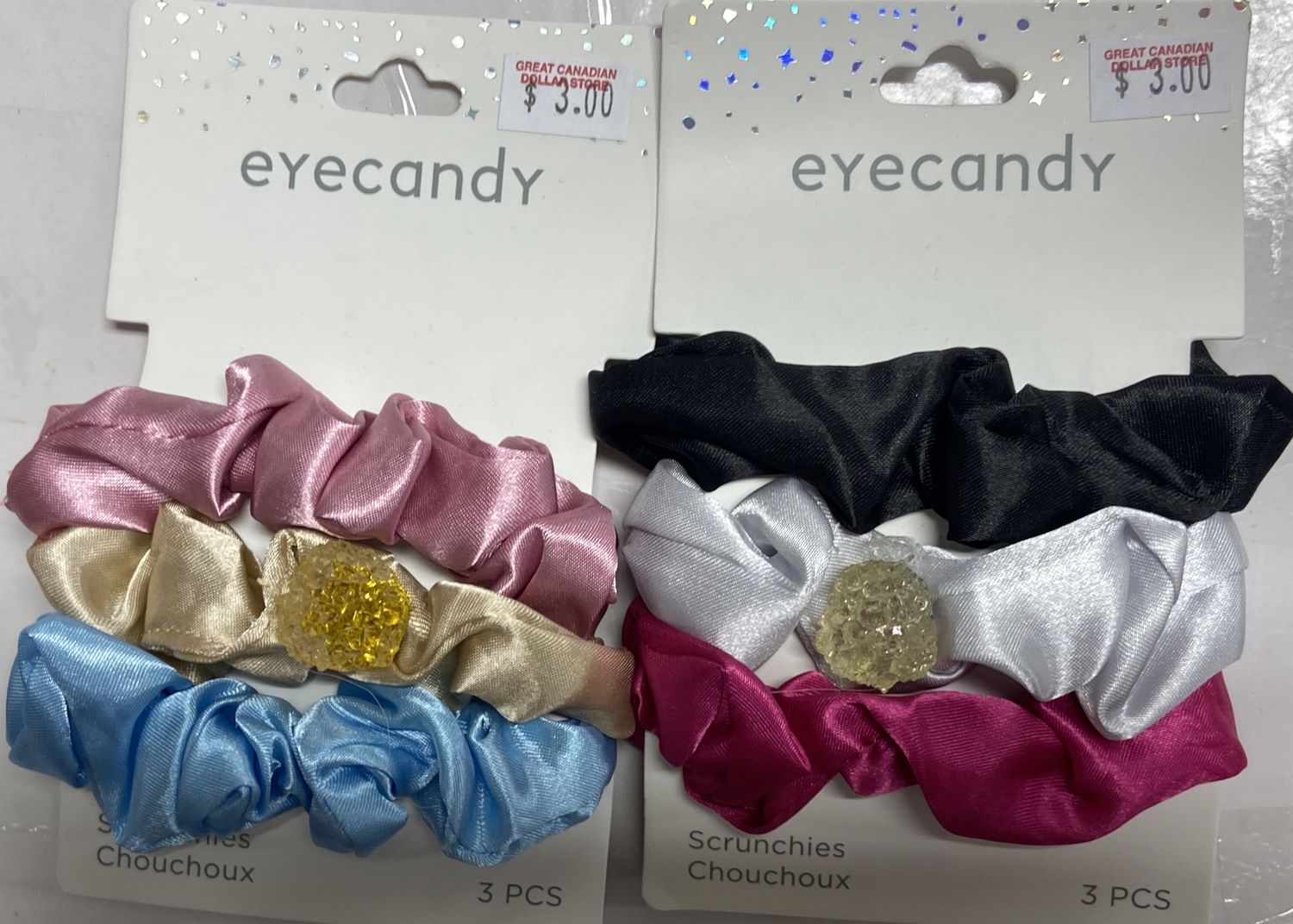 Eyecandy: 3pc Satin Scrunchies with Gem
