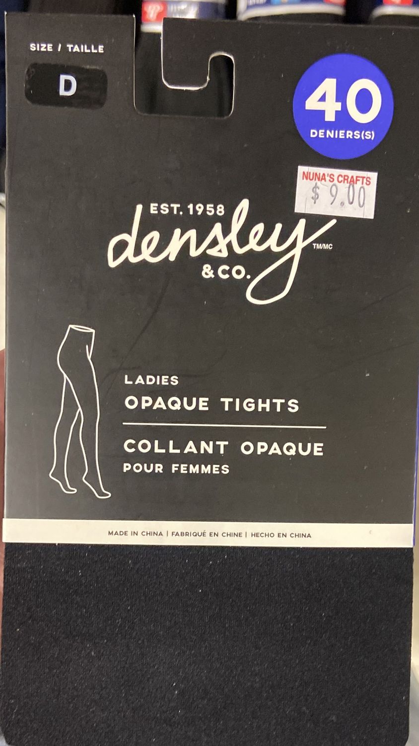 Densley: Size D Ladies Black Opaque Tights