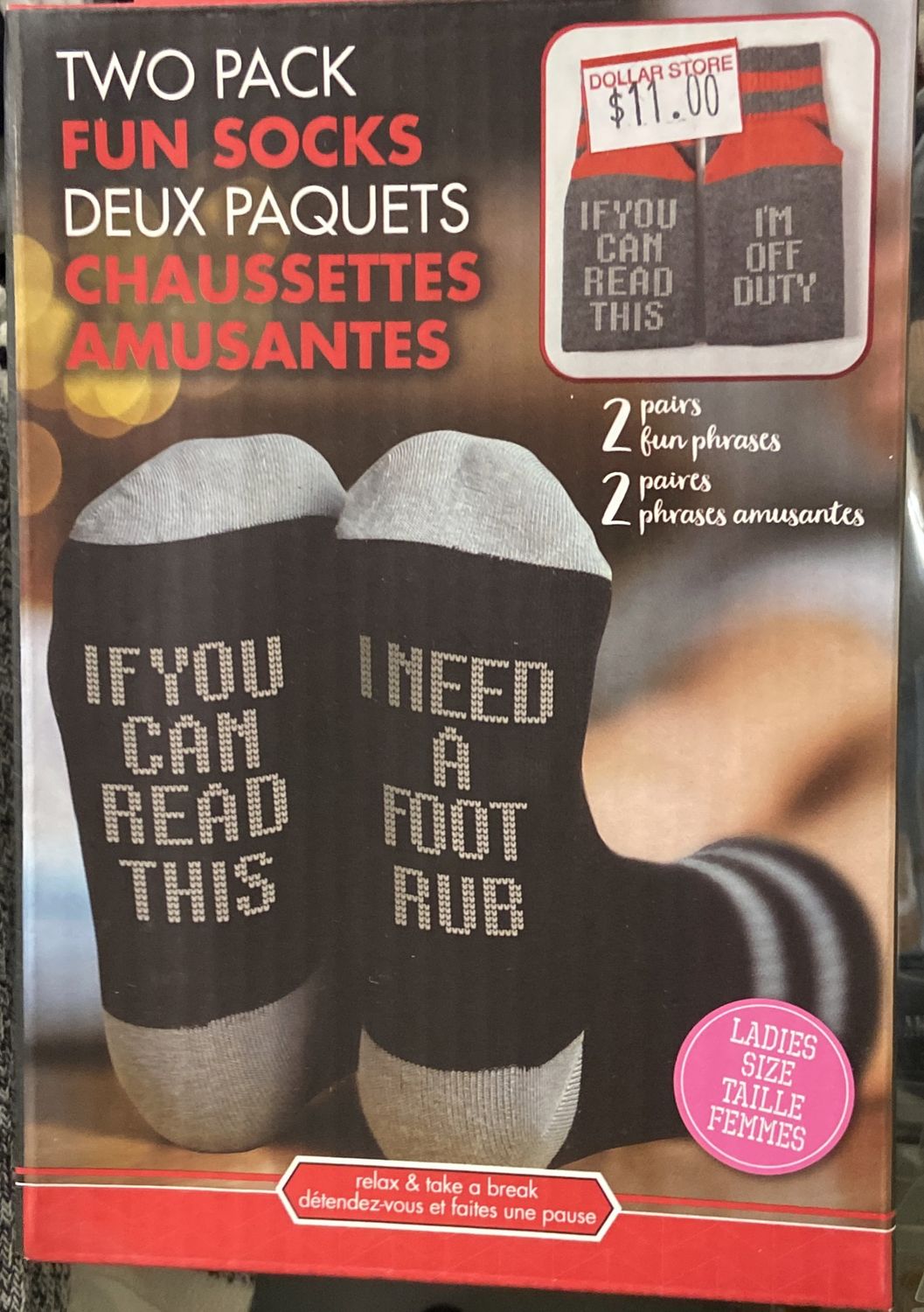 Two Pack Fun Socks Ladies Size