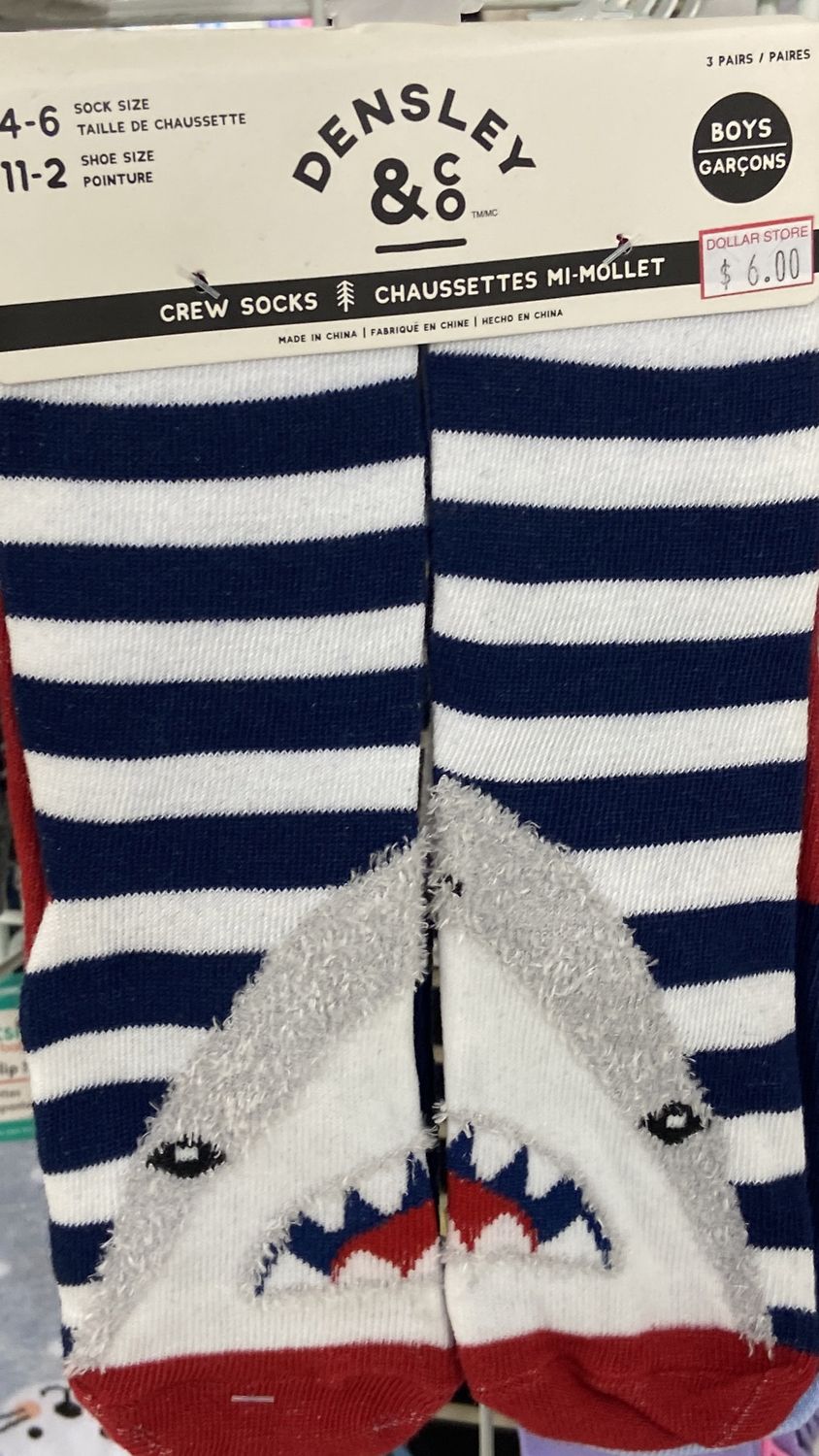 Densley: Boys Size 4-6 Shark Socks