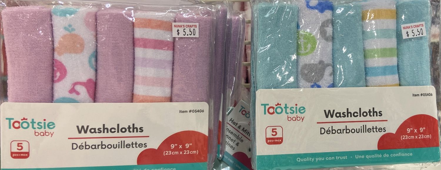 Tootsie: 5pc Asst. Color Baby Washcloths