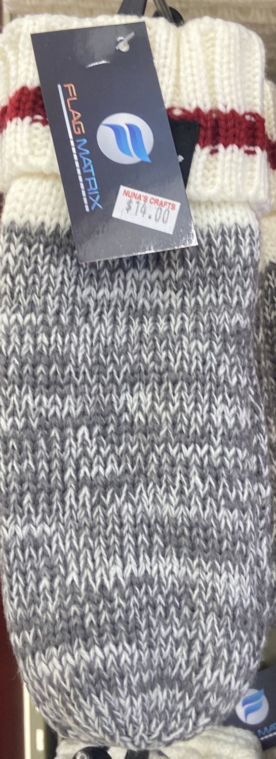 Flag Matrix: Grey Mittens with Red Stripe