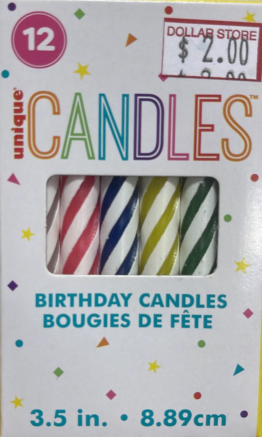 Unique: Asst. Color Striped Candles #1902M