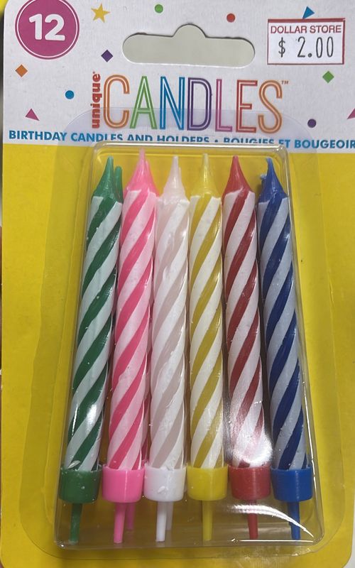 Unique: Asst. Color Spiraling White Candles w/Holders #1940