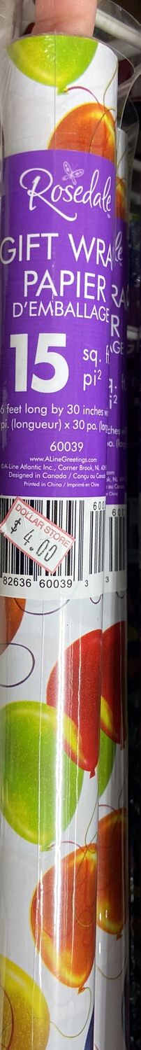 Rosedale: White with Multicolor Balloons Gift Wrap