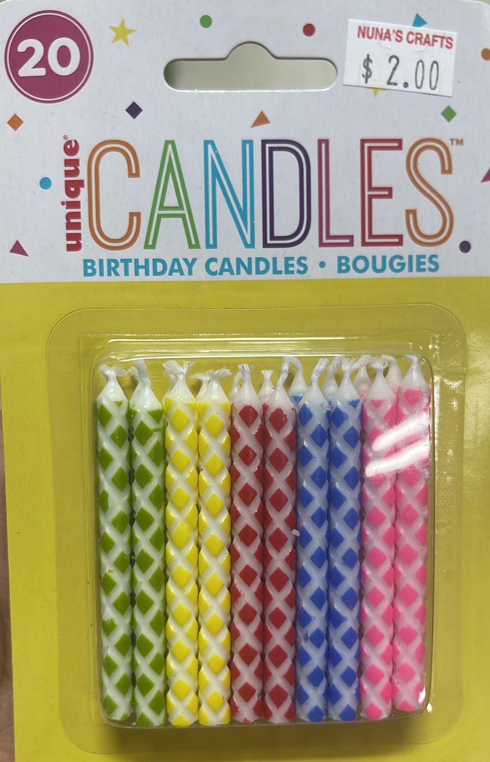 Unique: Mini Asst. Color Diamond Patterned White Candles #1912
