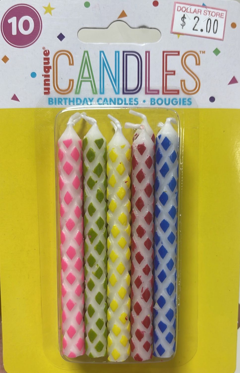 Unique: Asst. Color Diamond Patterned White Candles #1913