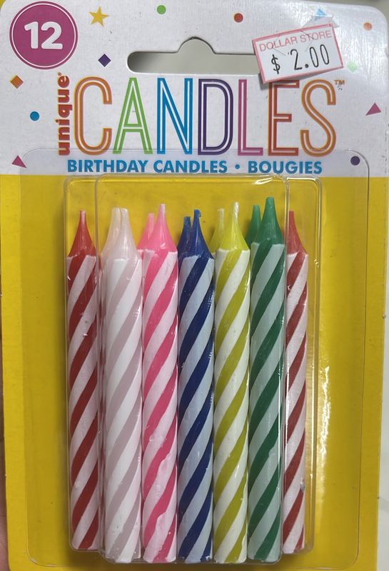 12pk Asst. Color Spiraling Birthday Candles