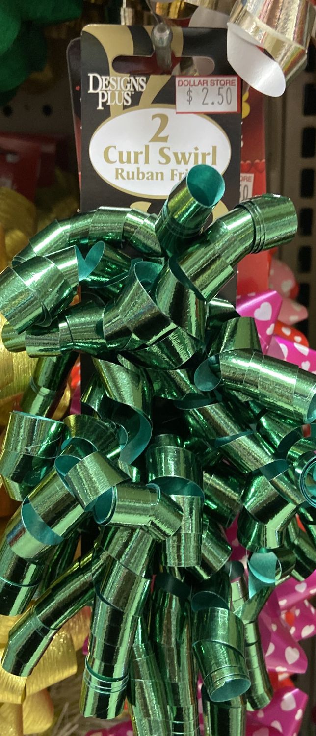 Designs Plus: Holographic Green/Silver/Gold 2x Curl Swirl Ribbons