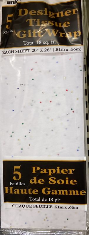 Unique: 5pk White with Glitter Tissue Gift Wrap