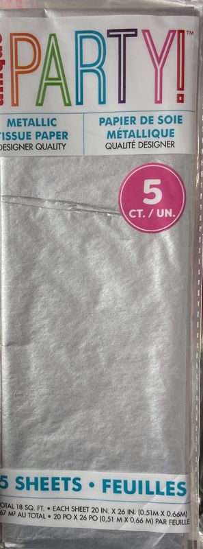 Unique: 5pk Silver Metallic Tissue Paper