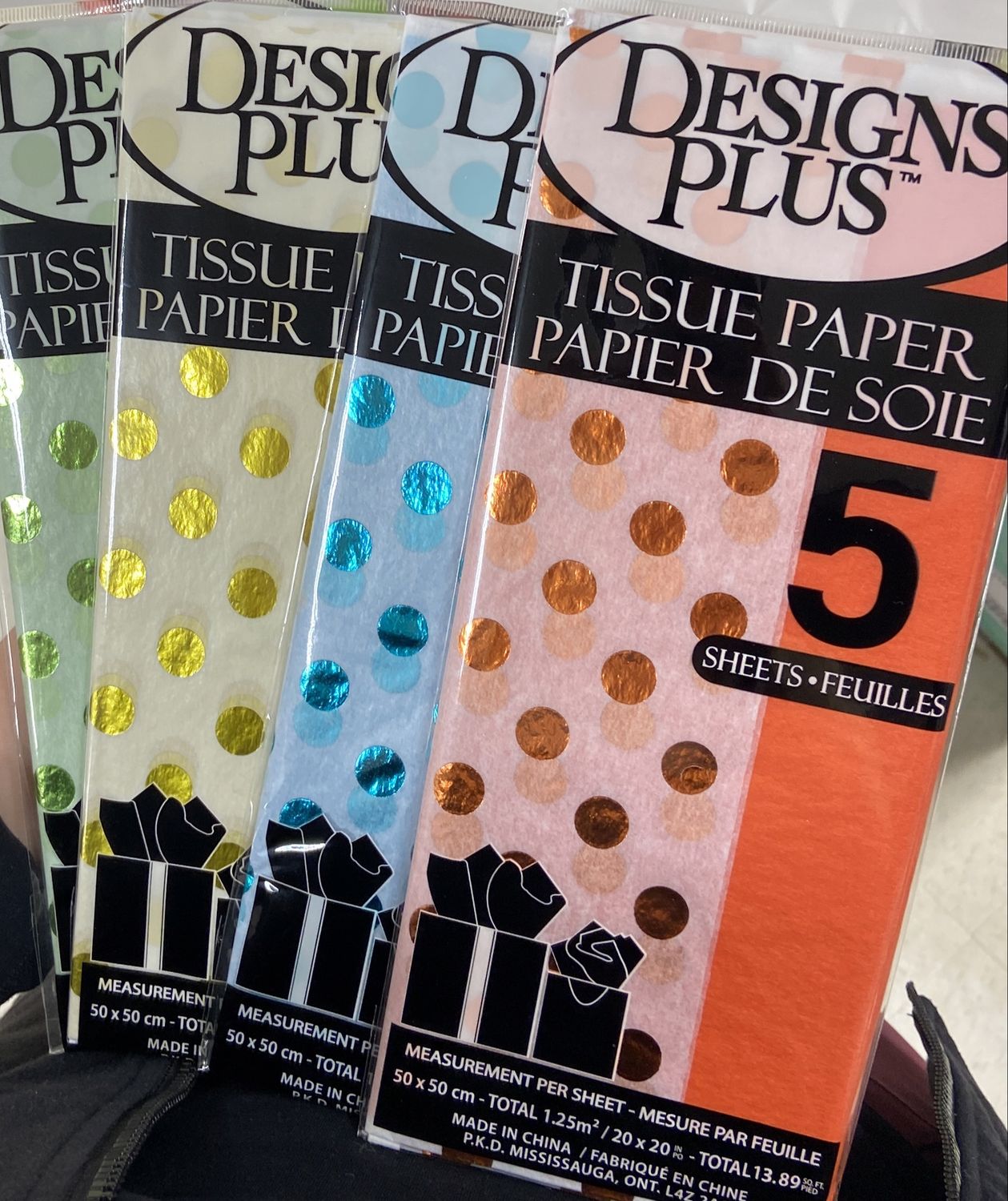 Designs Plus: Asst. Color 5pk Metallic Polka Dot Tissue Paper