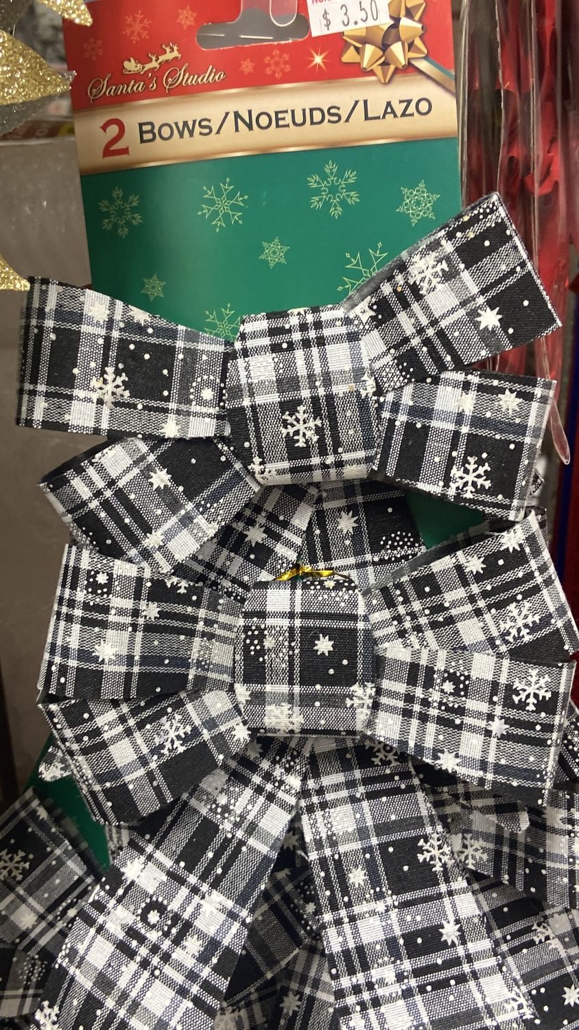 Santas Studio: 2x Black&amp;White Xmas Bows with Snowflakes