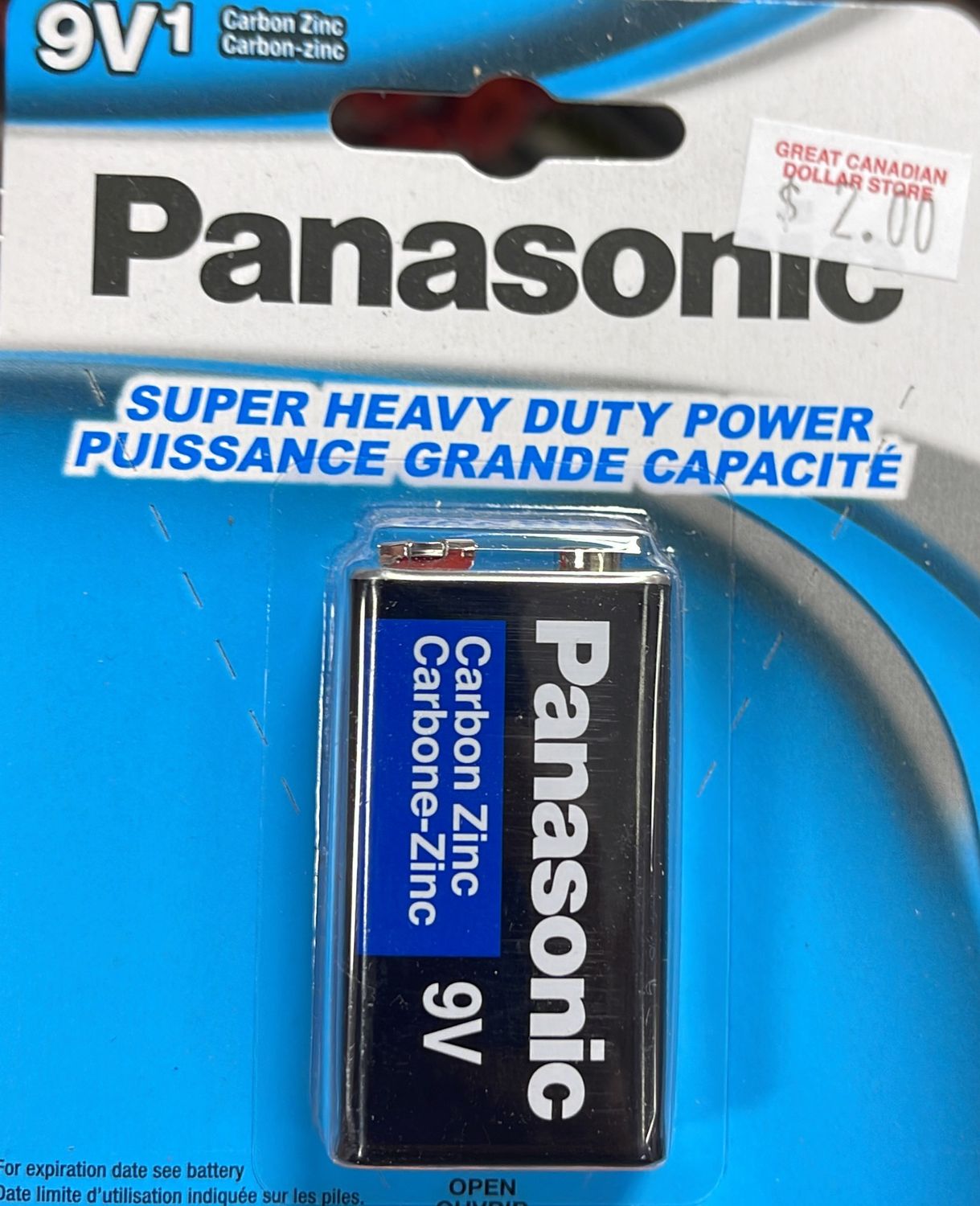 1pk Panasonic 9V Carbon Zinc Batteries