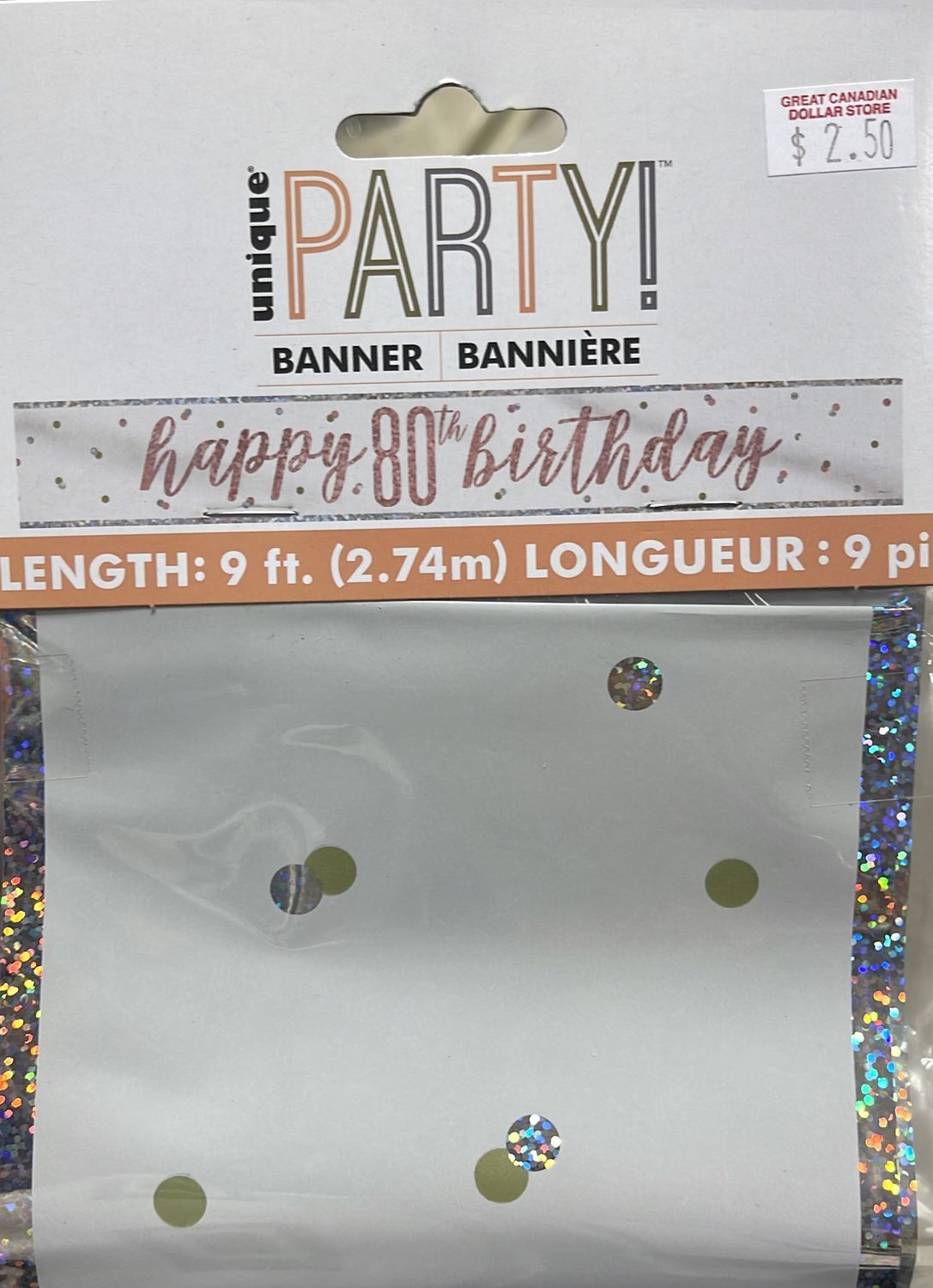 Unique: 9ft &quot;Happy 80th Birthday&quot; Banner -  Rose Gold/White 