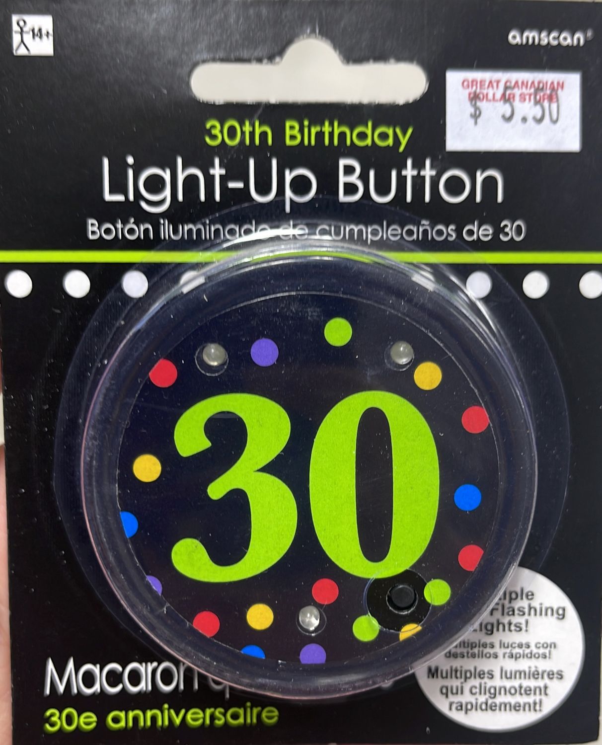 30th Birthday Light Up Button 