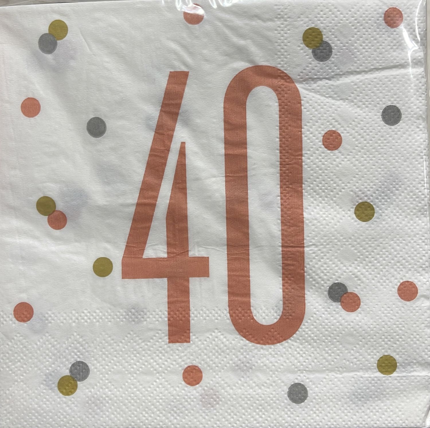 Unique: 16pk #40 Rose Gold/White Large Birthday Napkins 