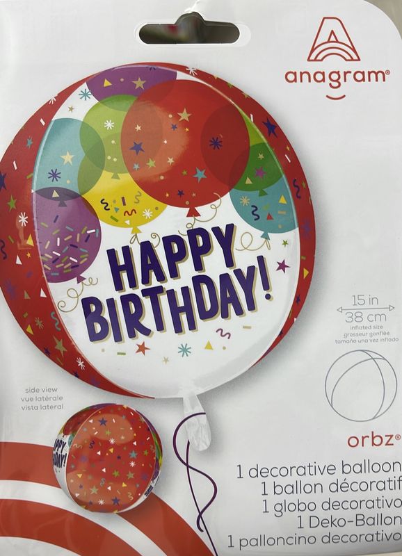 Amscan: 15&quot; Balloon/Confetti Print &quot;Happy Birthday&quot; Orbz Balloon