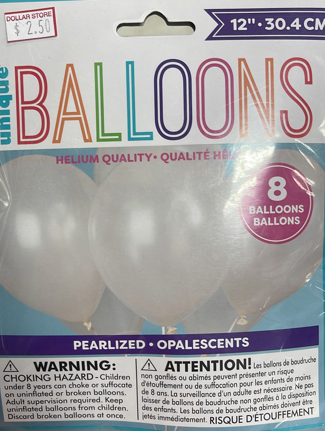 Unique: 8pk White Pearlized Latex Balloons 