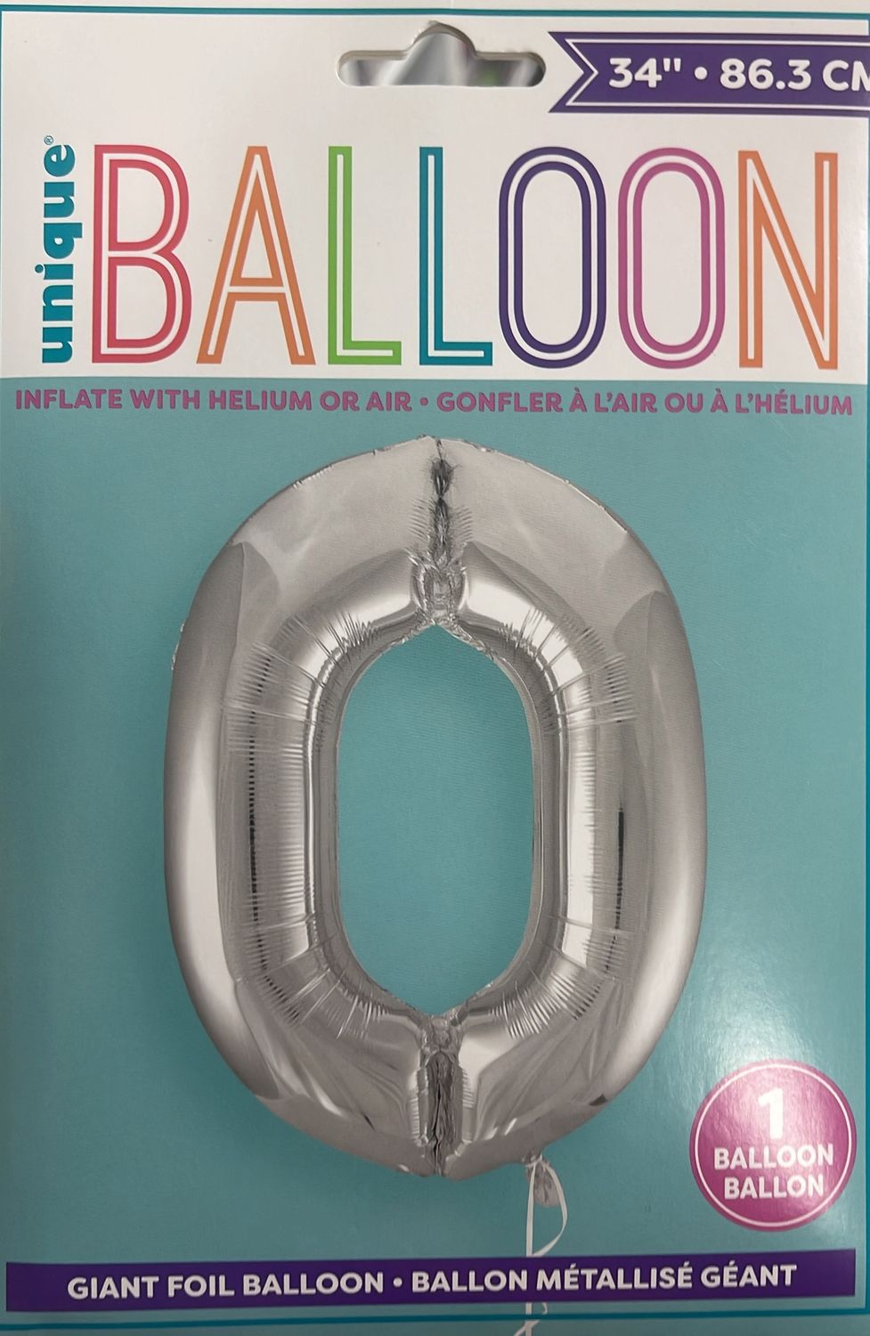 Unique: 34&quot; Silver #0 Supershape Foil Balloon 