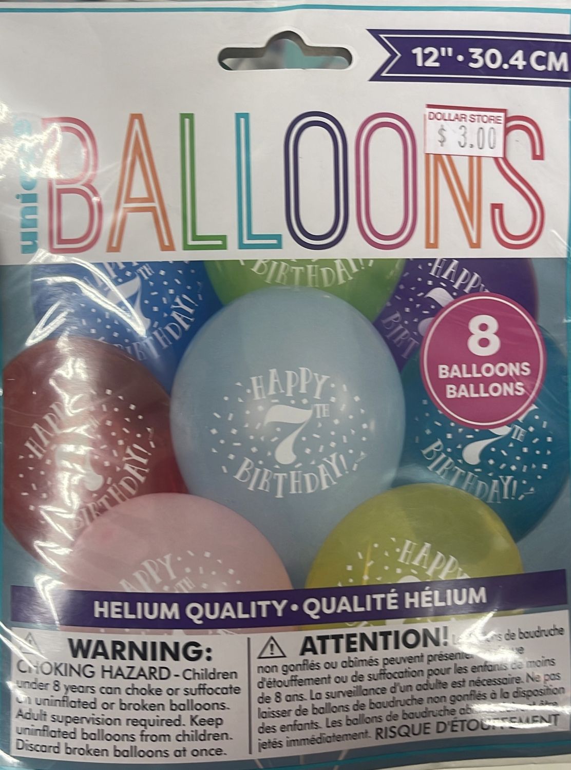 Unique: 8pk &quot;Happy 7th Birthday&quot; Latex Balloons 