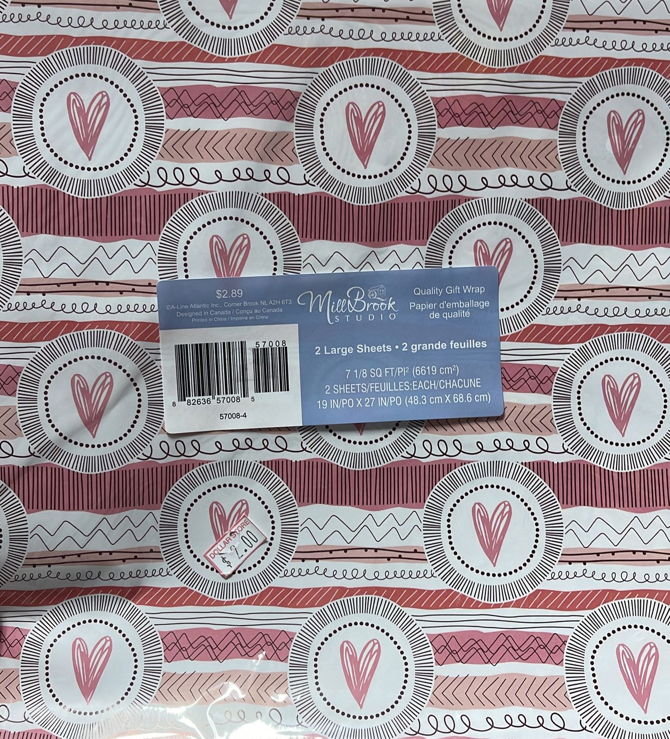 pink heart print gift wrap