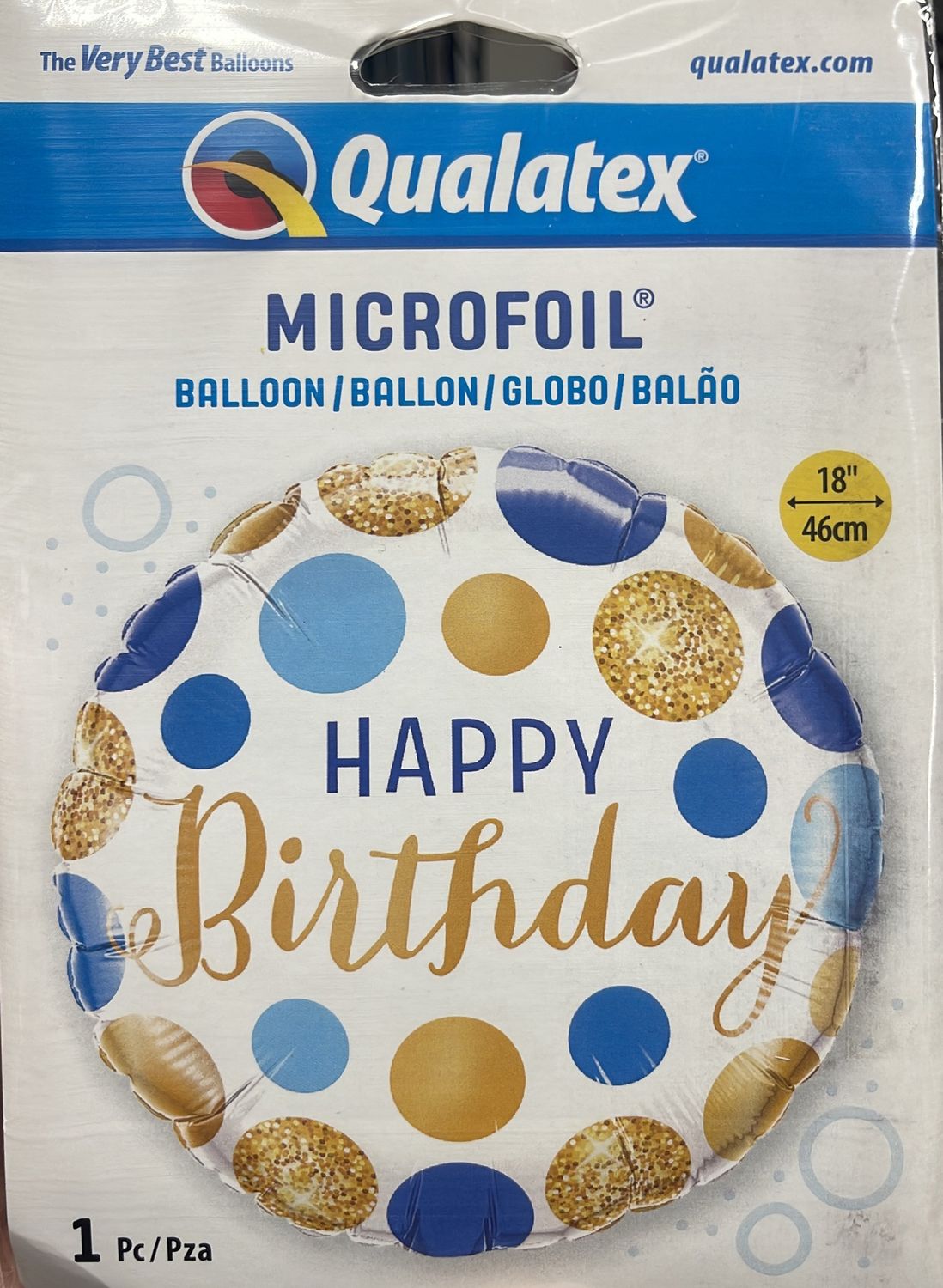 Qualatex: 18&quot; Blue/Gold &quot;Happy Birthday&quot; Foil Balloon