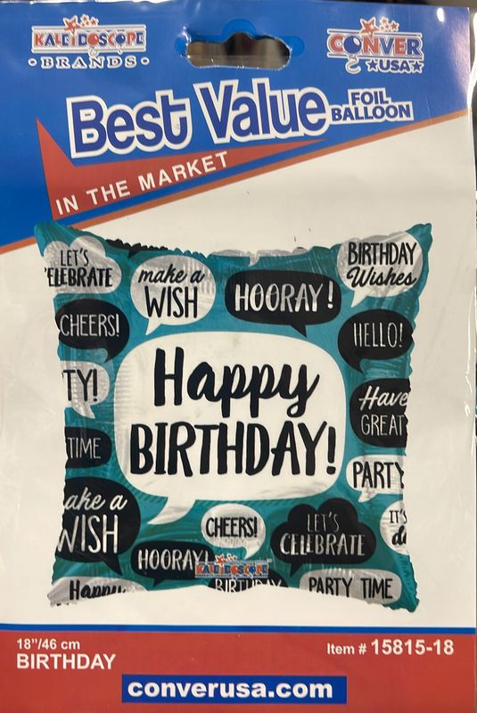 18&quot; Square Teal &quot;Happy Birthday&quot; Themed Foil Balloon
