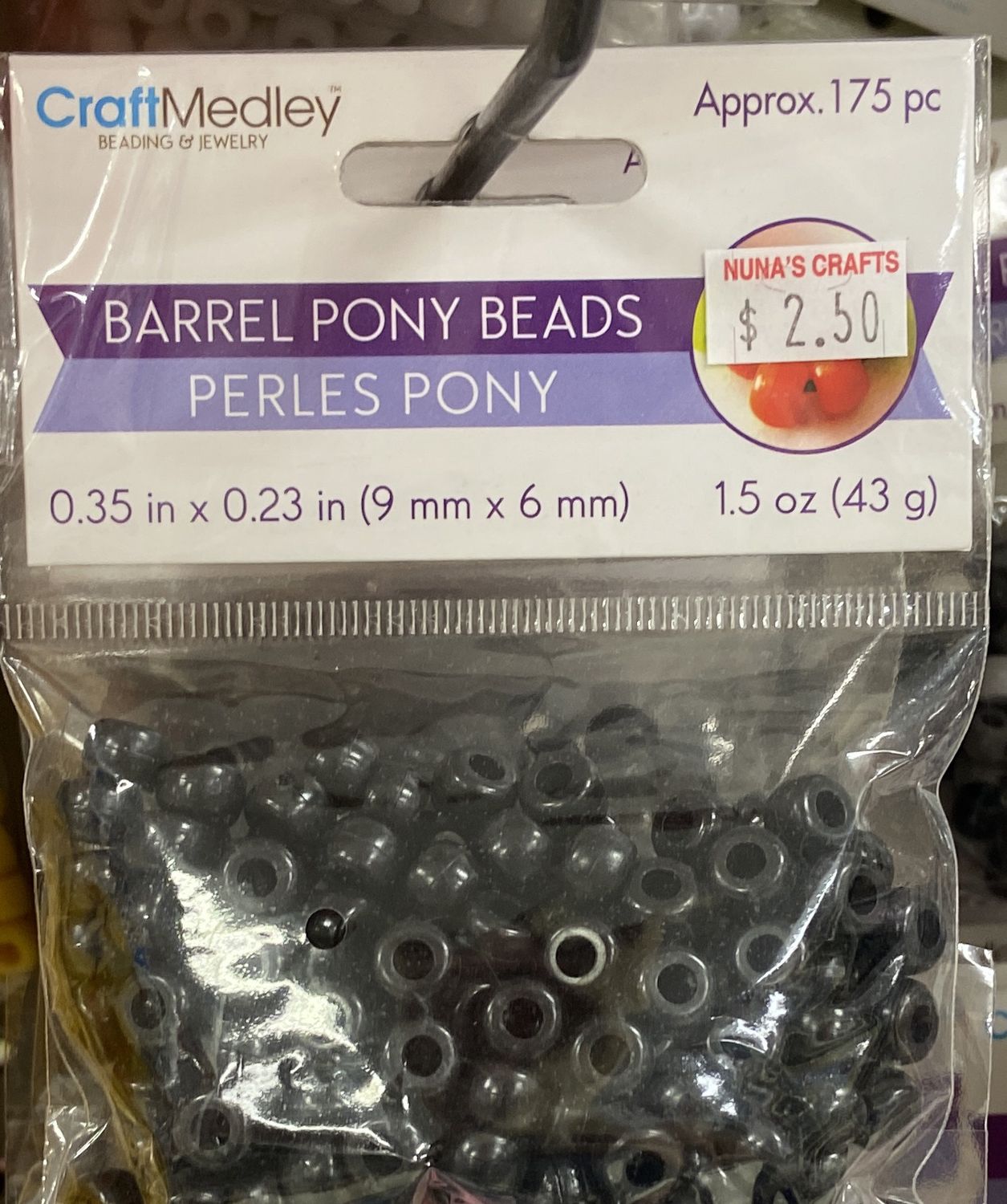 Black Barrel Poney Beads 0.35inx0.23in approx.175