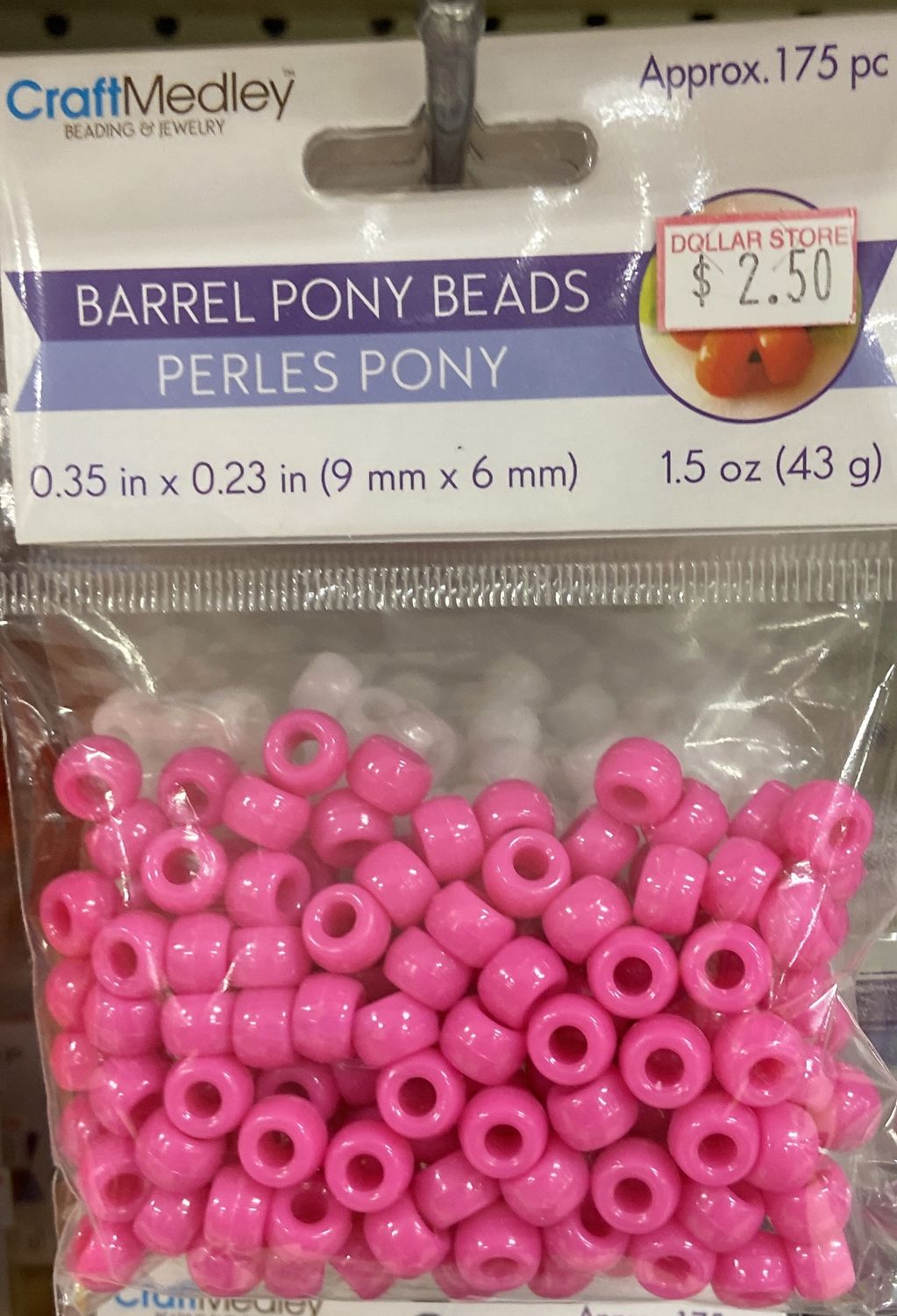 Dark Pink Barrel Poney Beads 0.35inx0.23in approx.175