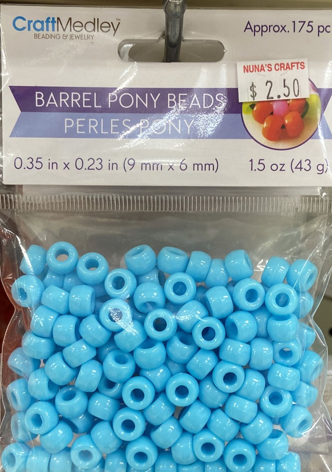 Light Blue Barrel Poney Beads 0.35inx0.23in approx.175