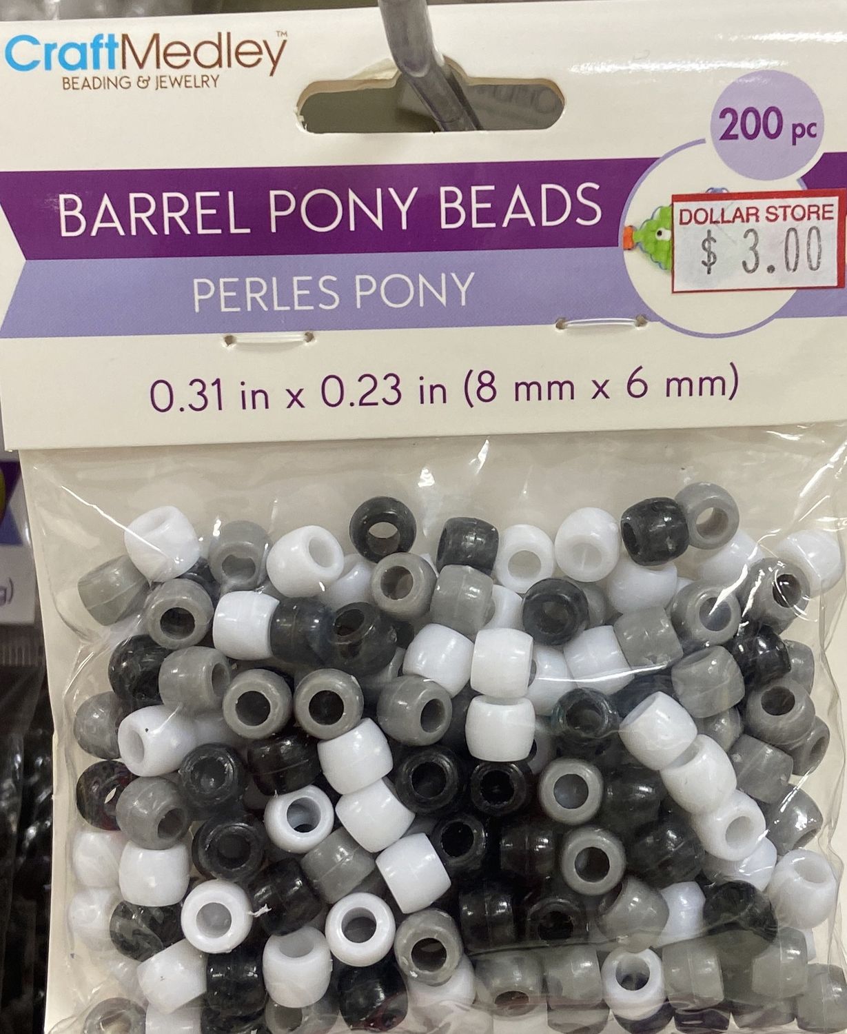 B&amp;W Barrel Poney Beads 0.31inx0.23in 200pc