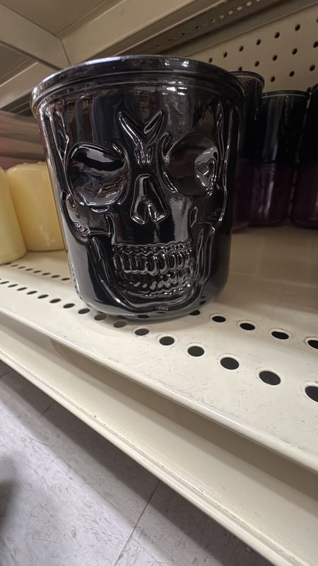 black skull candle holder