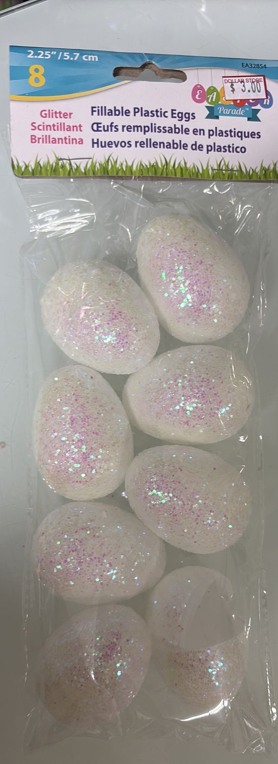 Glitter plastic white eggs