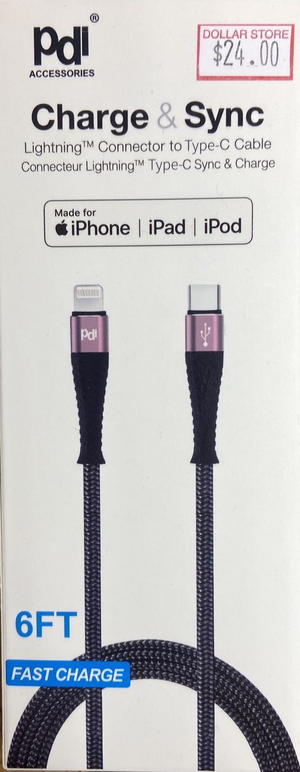 Pdi: Charge &amp; Sync 6ft Iphone Charger